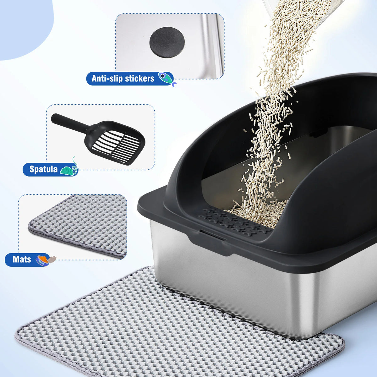 Stainless Steel Cat Litter Box With Lid And Cleaning Scoop