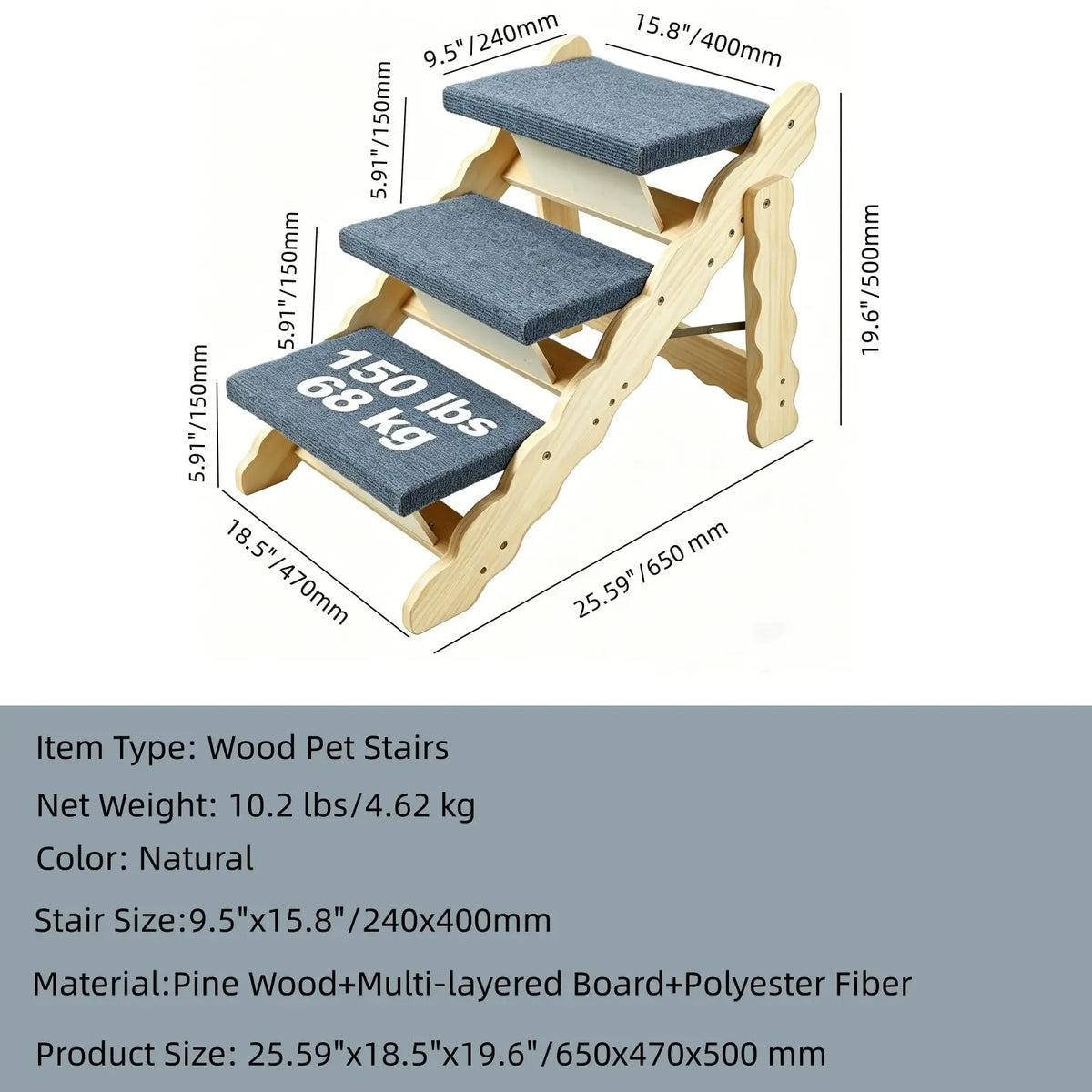 HiMISS Wooden Pet Stairs and Folding Dog Ramp for Beds