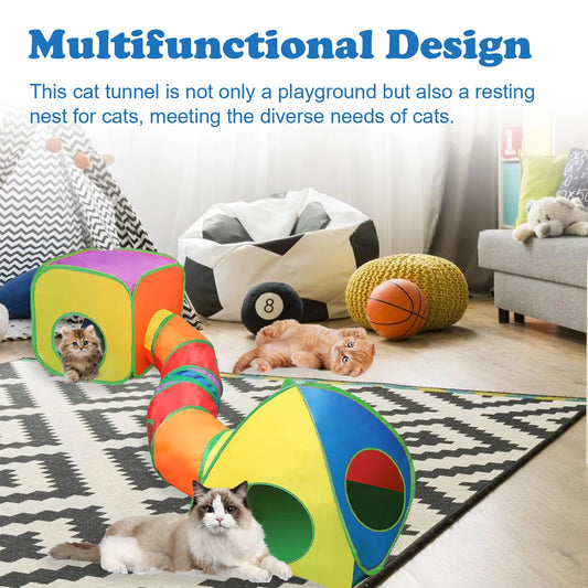 Collapsible Cat Tunnel And Cube Playhouse With Peek Holes