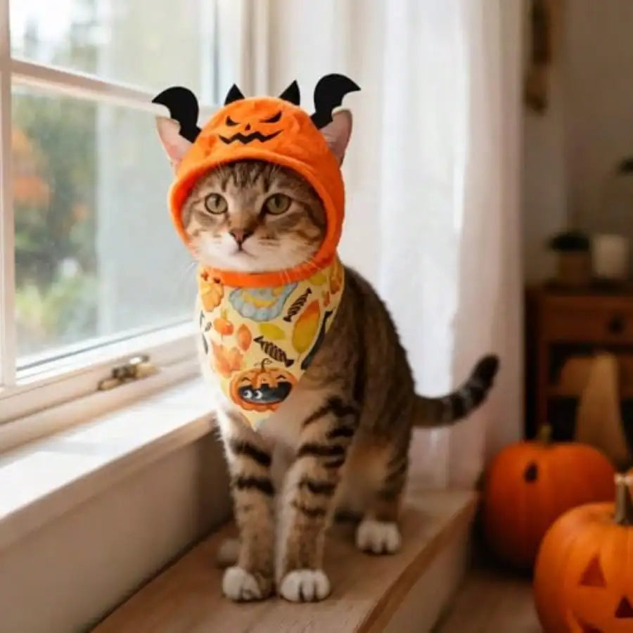 Halloween Pet Costume Set With Pumpkin, Bat And Festive Scarves