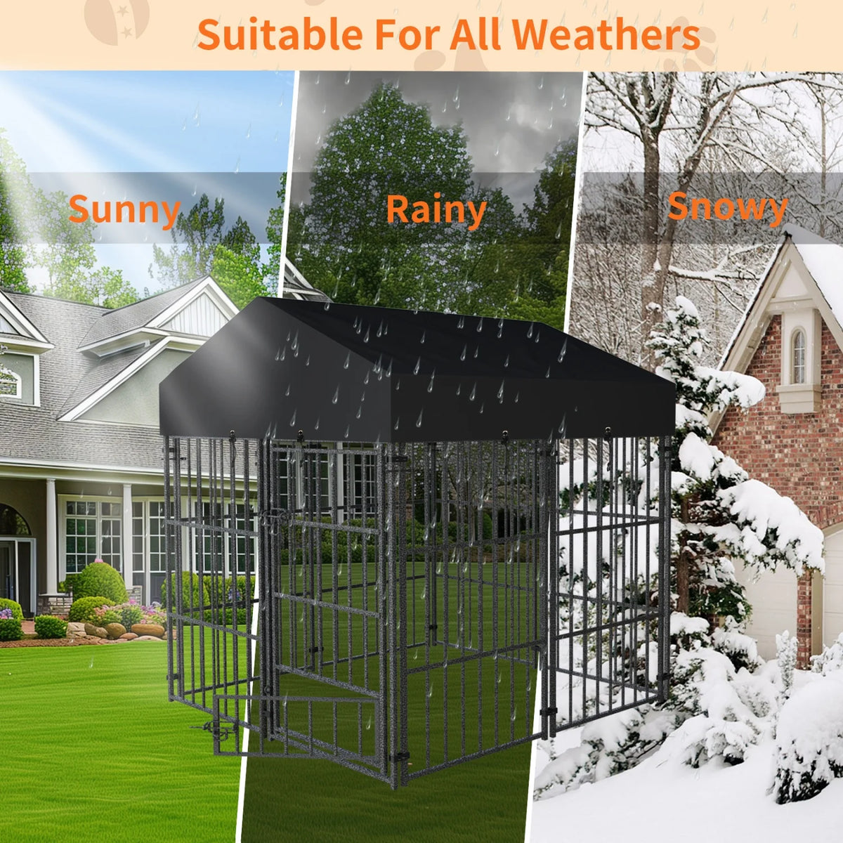 Heavy Duty Outdoor Metal Dog Kennel With Protective Roof
