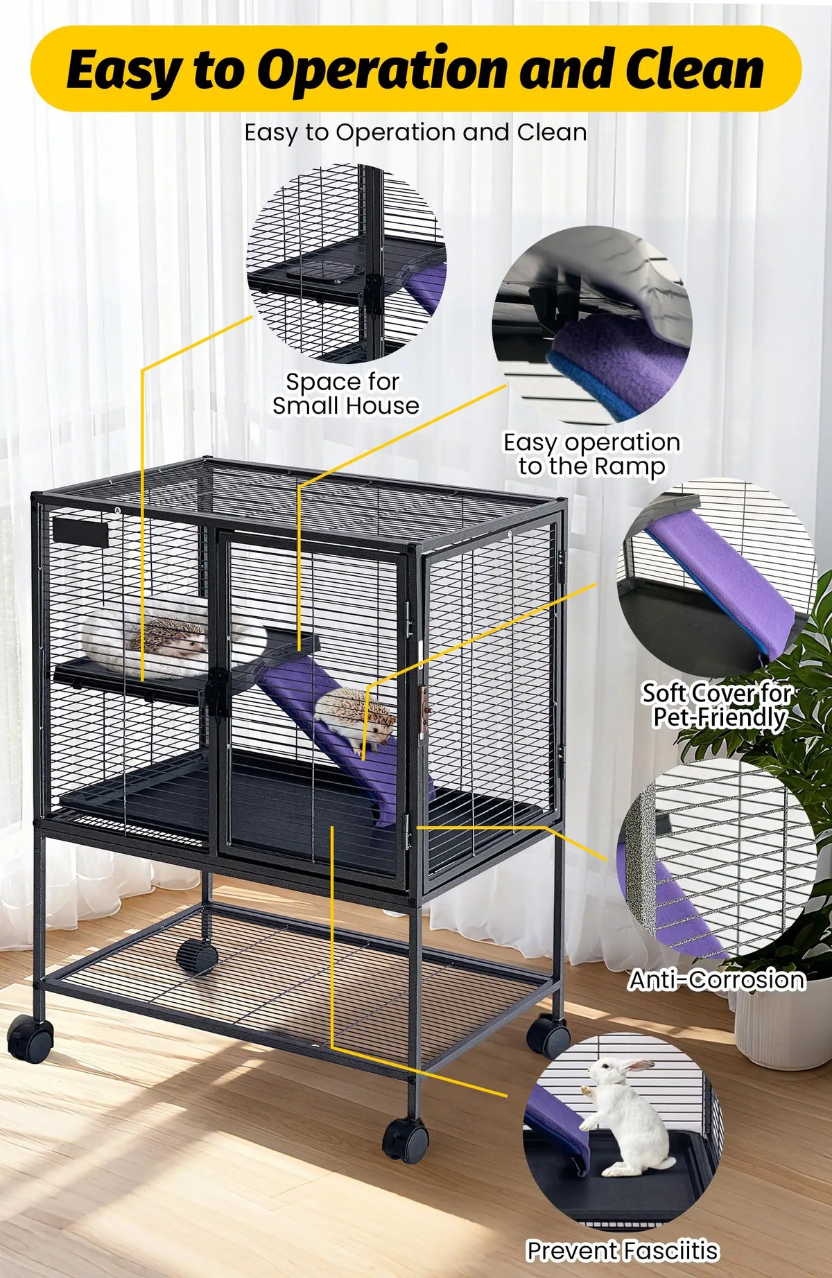 Multi Level Small Animal Cage With Ramps And Removable Tray