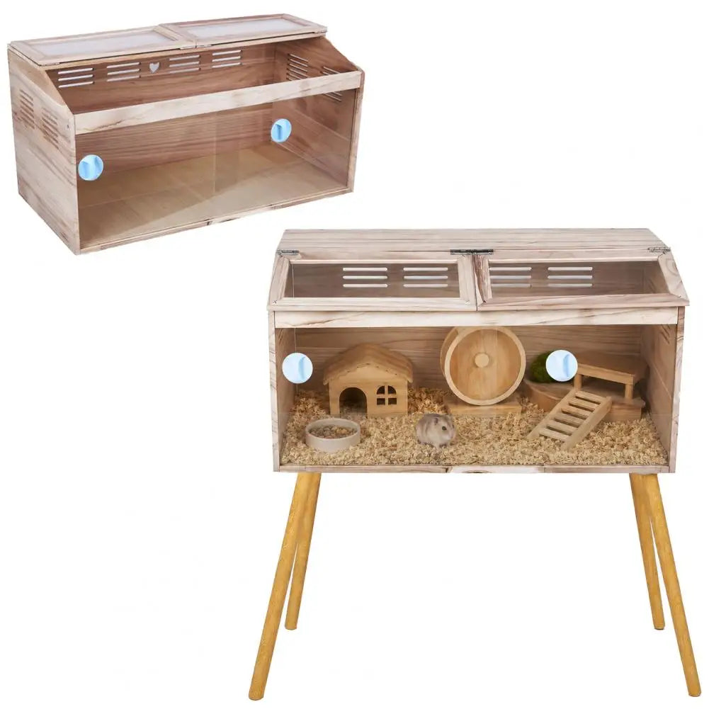 Wooden Hamster And Guinea Pig Cage With Lockable Ventilation Design
