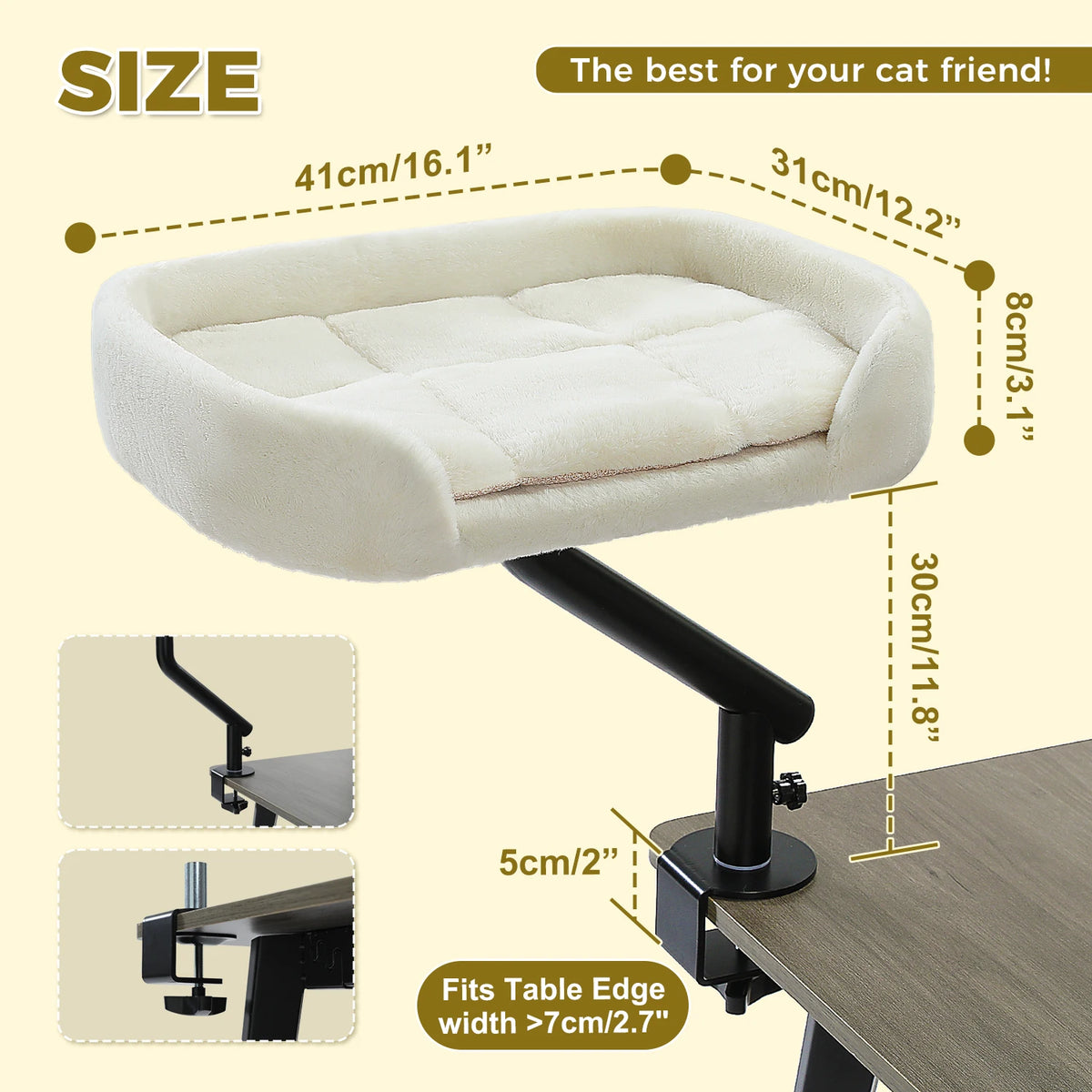 PAWZ Road Rotatable Cat Desk Bed Adjustable Plush Hammock for Indoor Cats