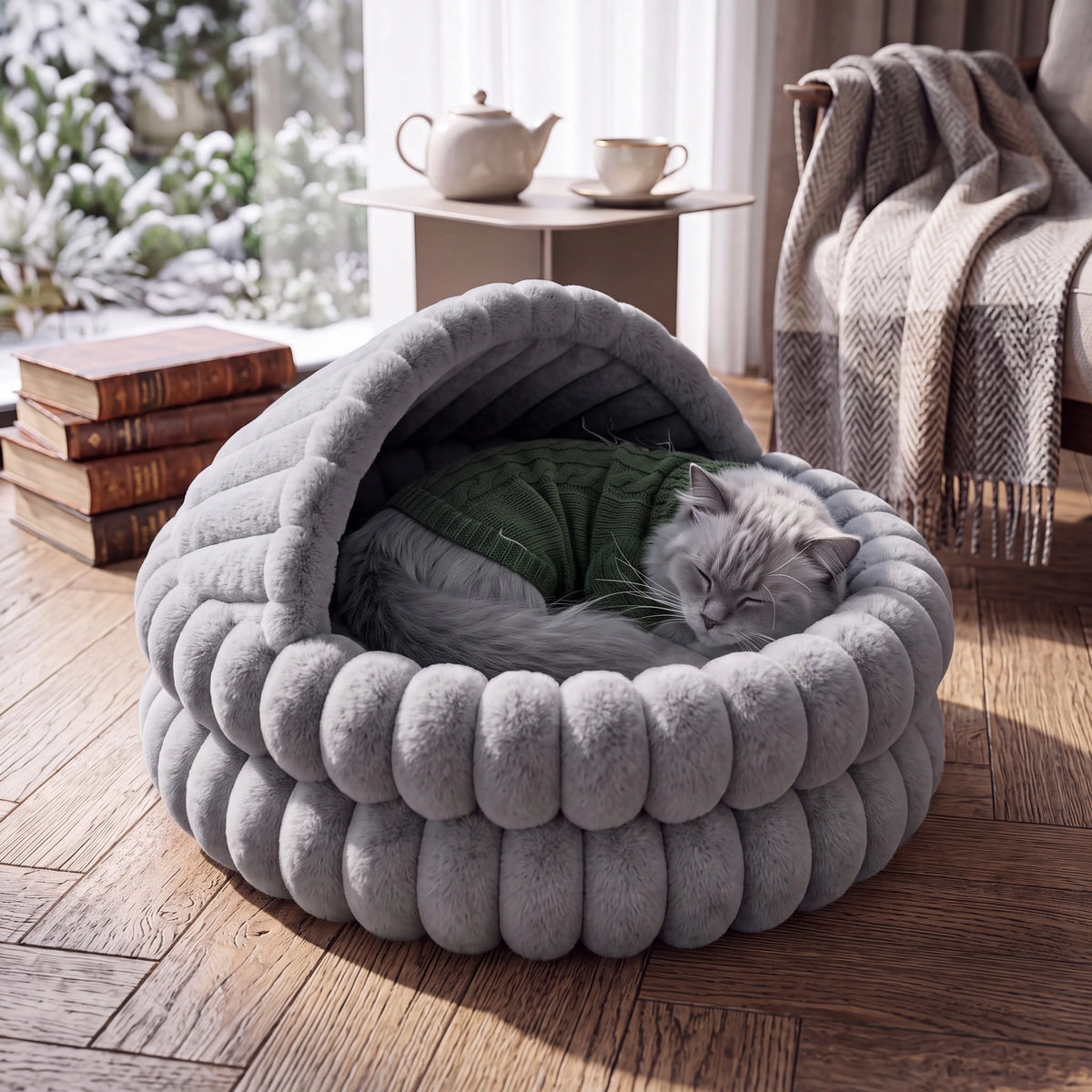 EliteZ Hooded Cat Cave Bed for a Cozy Indoor Pet Retreat