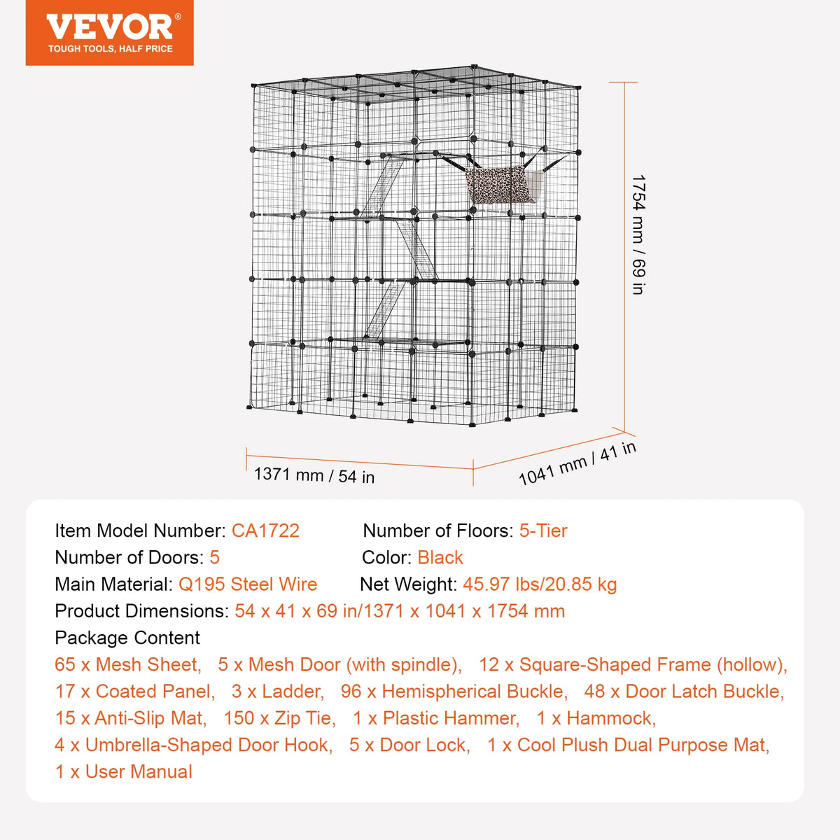 SucceBuy Metal Cat Cage Enclosure With Doors Ramp And Hammock