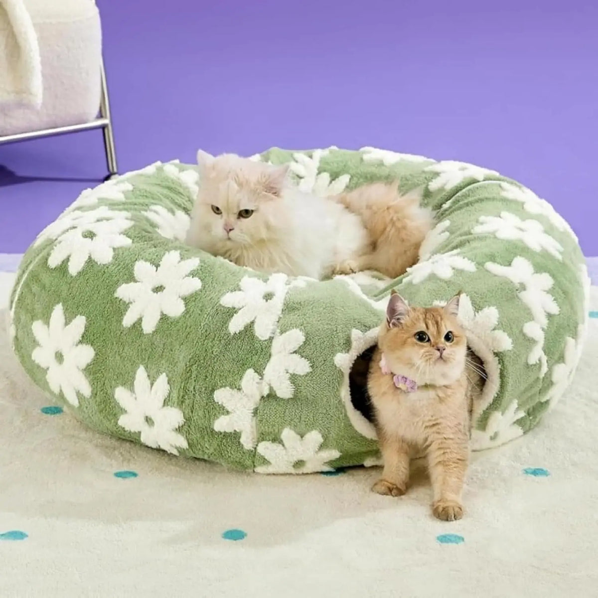 Flower Plush Dachshund Tunnel Bed, Foldable Two In One Design