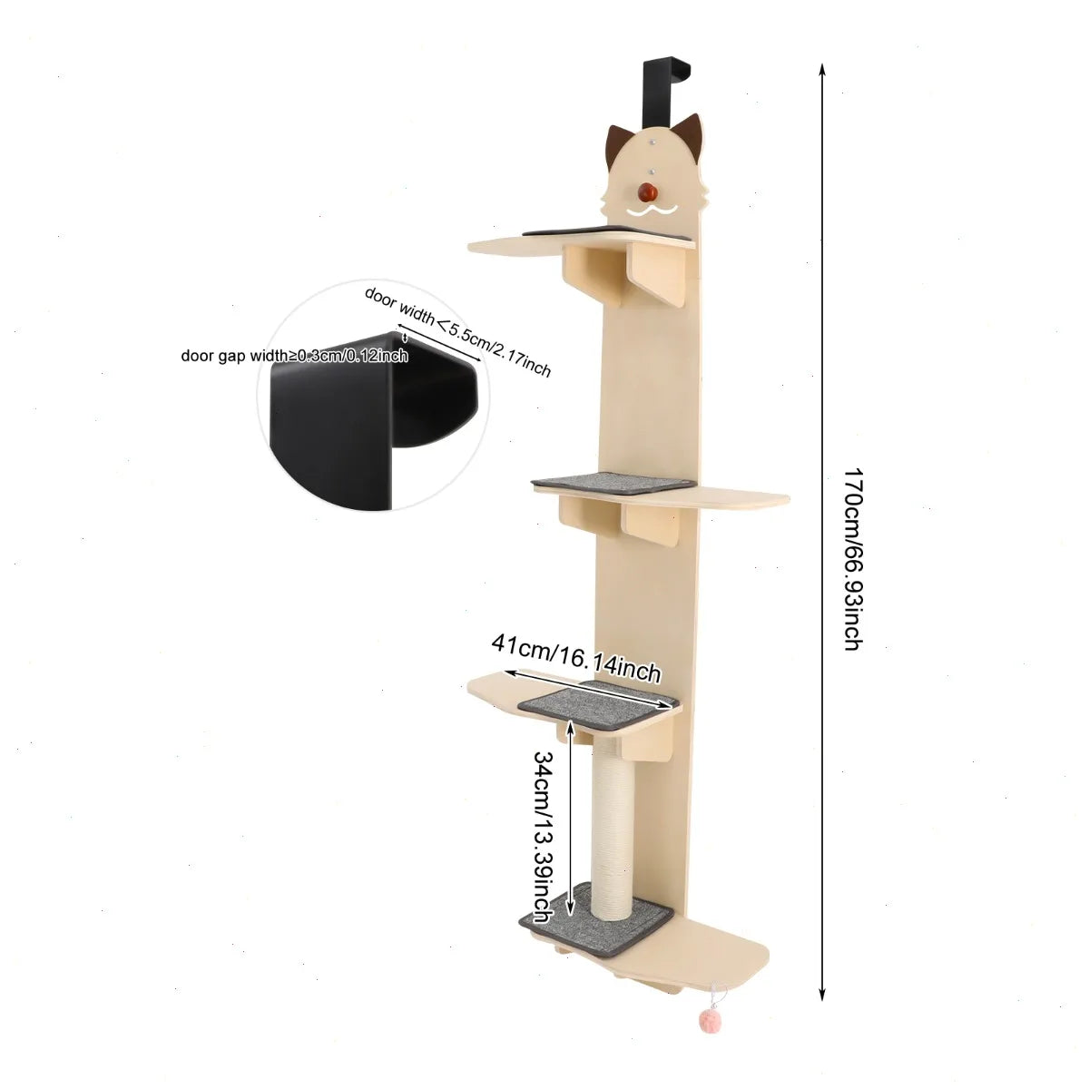 Door Hanging Cat Tree With Four Tiers And Scratching Board