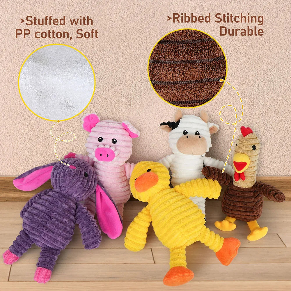 Plush Squeaky Dog Toys, Soft Stuffed Chewable Pet Toy Bundle