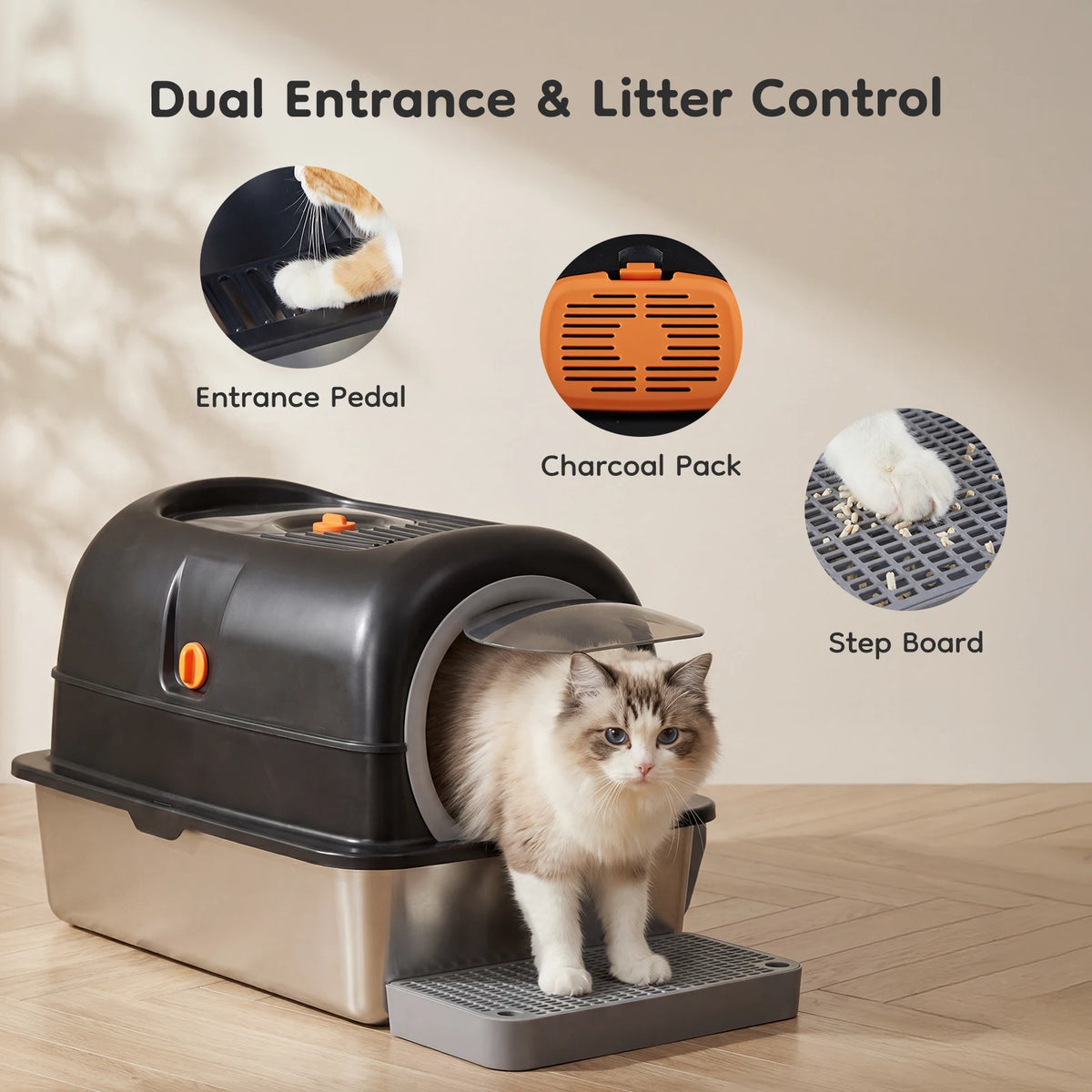 JHK Stainless Steel Enclosed Cat Litter Box With Scoop Included