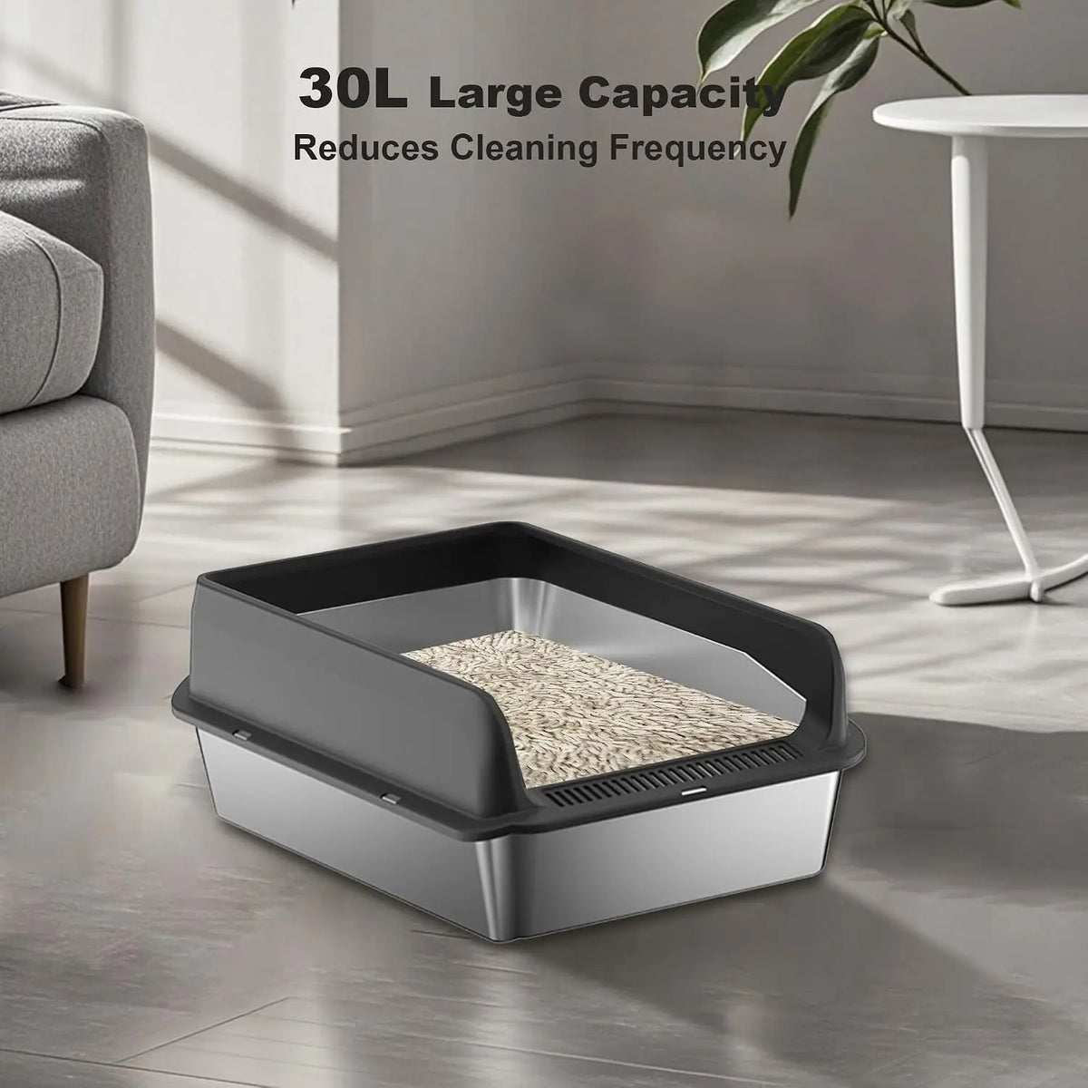 Garvee Stainless Steel Covered Cat Litter Box With Double Filter