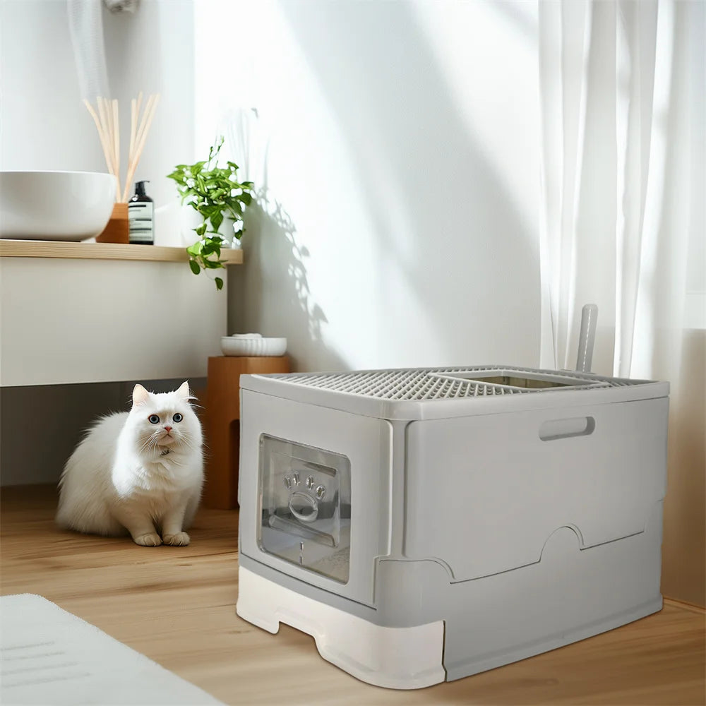 Enclosed Splashproof Cat Litter Box With Easy Cleaning Tray