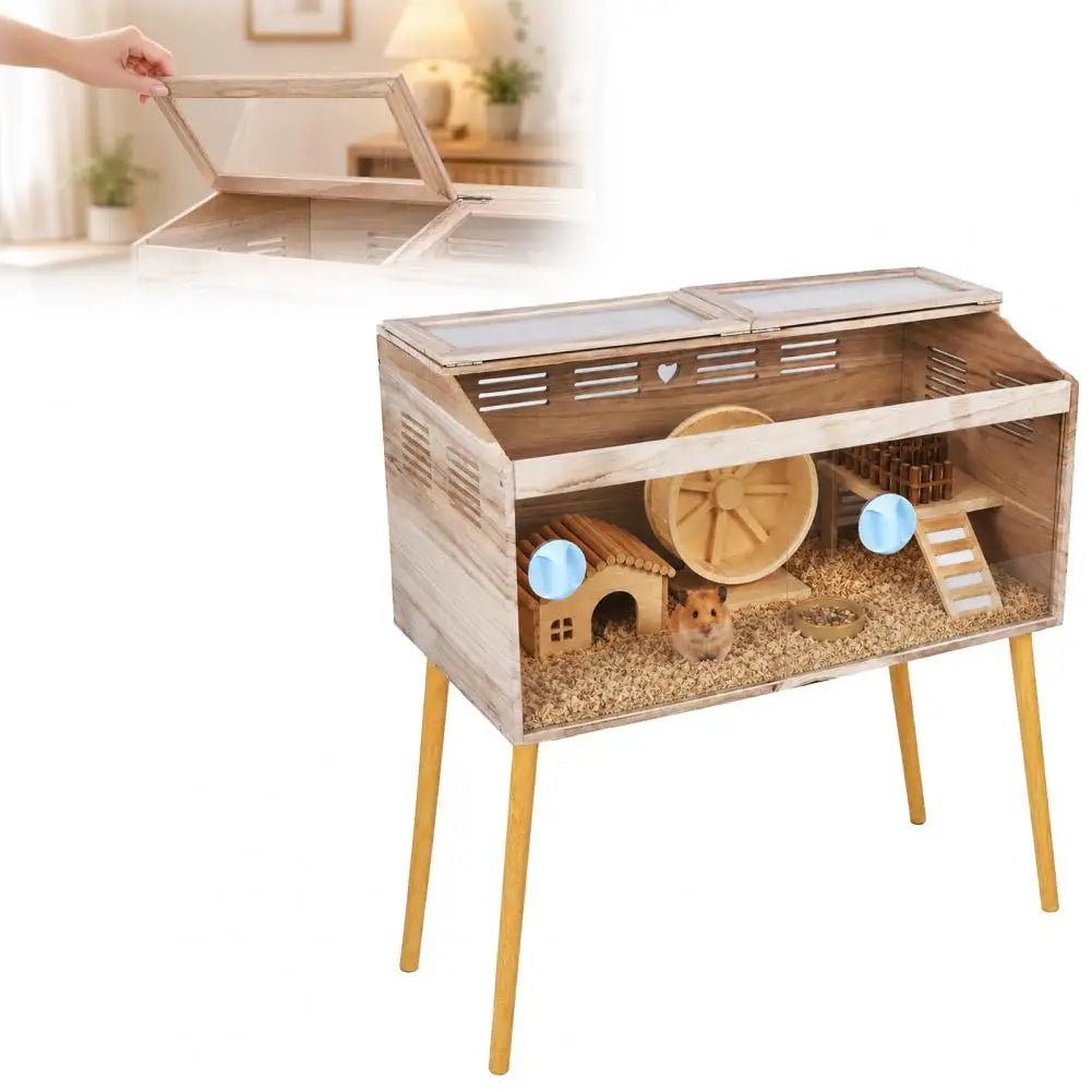 Wooden Hamster And Guinea Pig Cage With Lockable Ventilation Design
