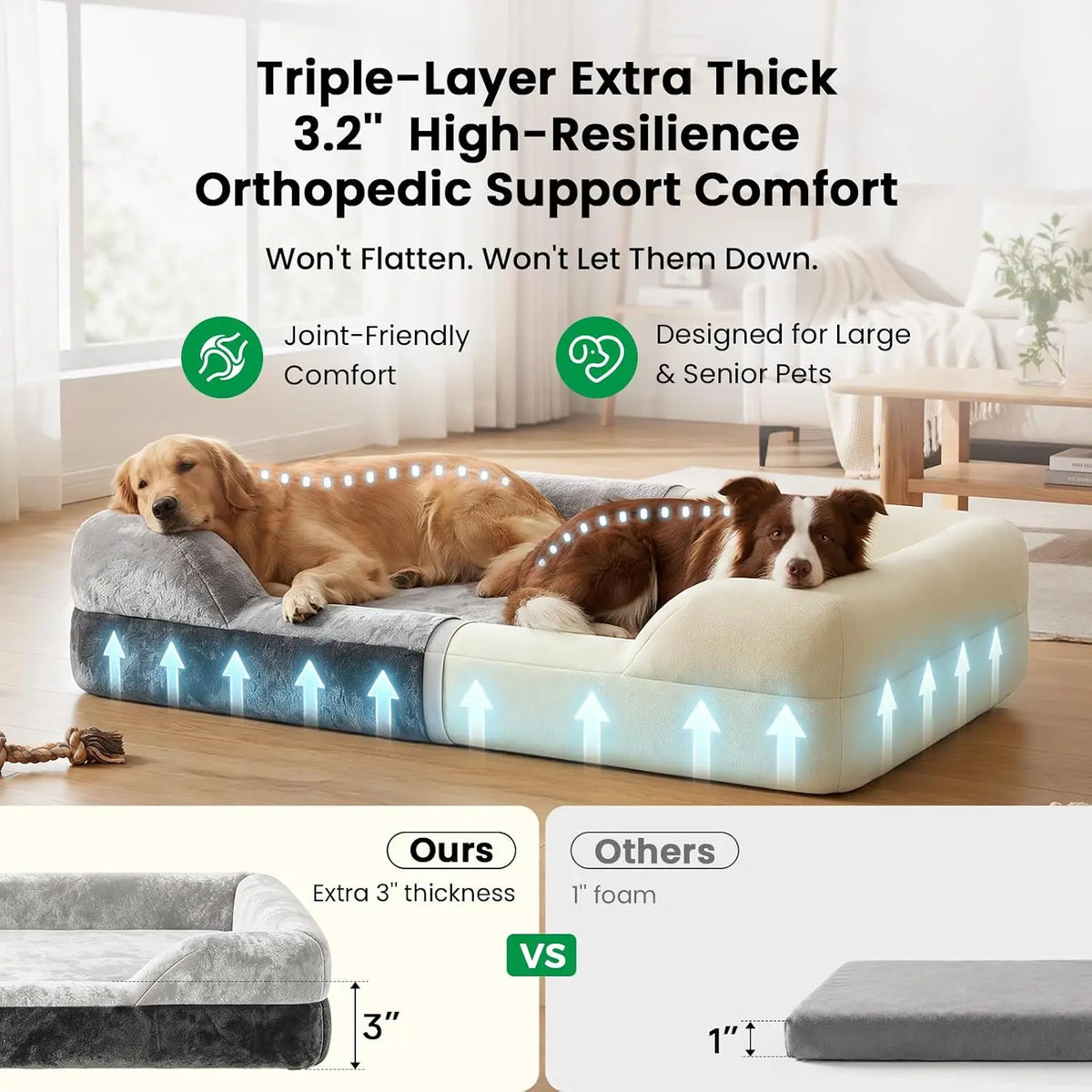 Cooling Gel Orthopedic Memory Foam Dog Bed with Bolster Sides