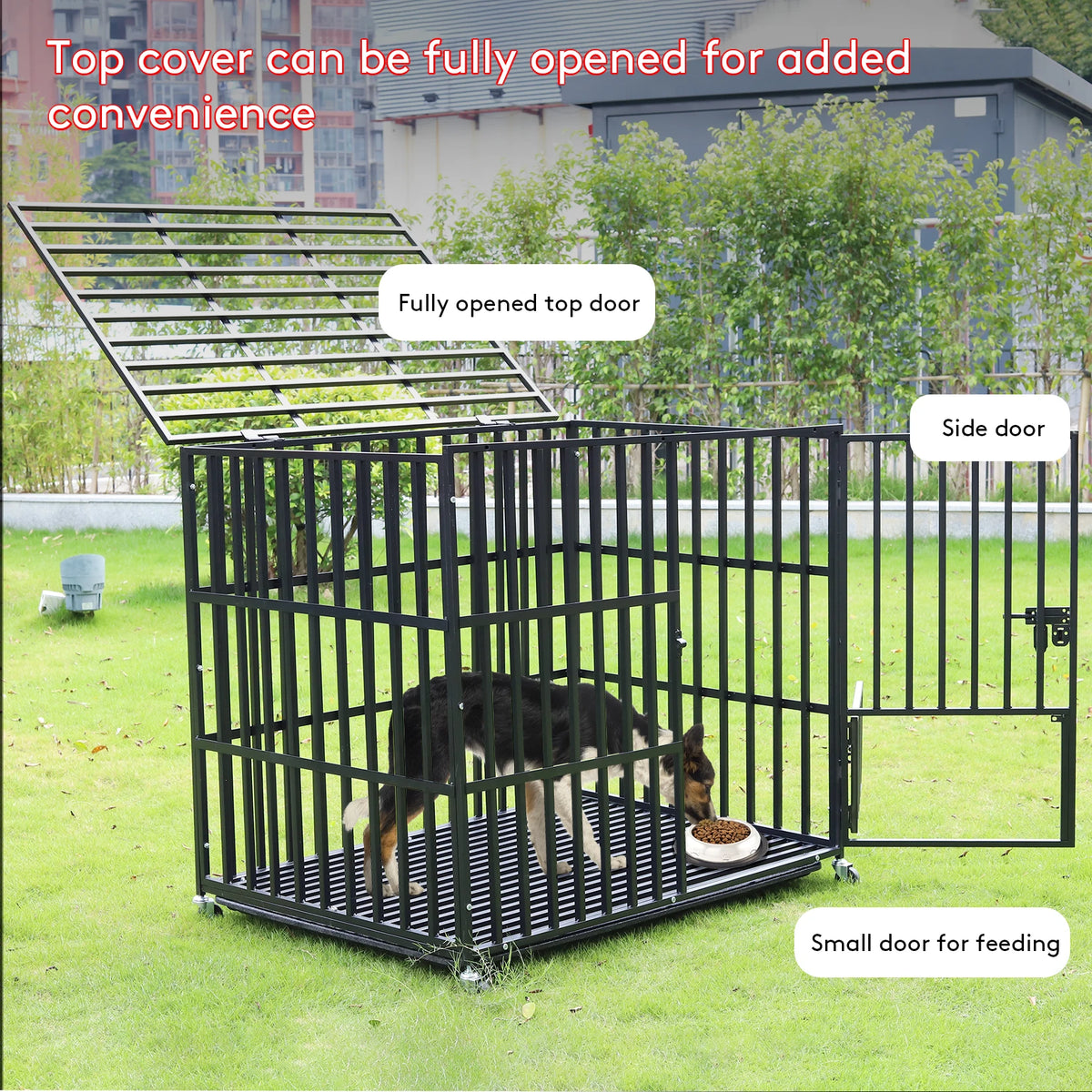 BINGOPAW Heavy Duty Dog Crate with Lockable Wheels and Tray