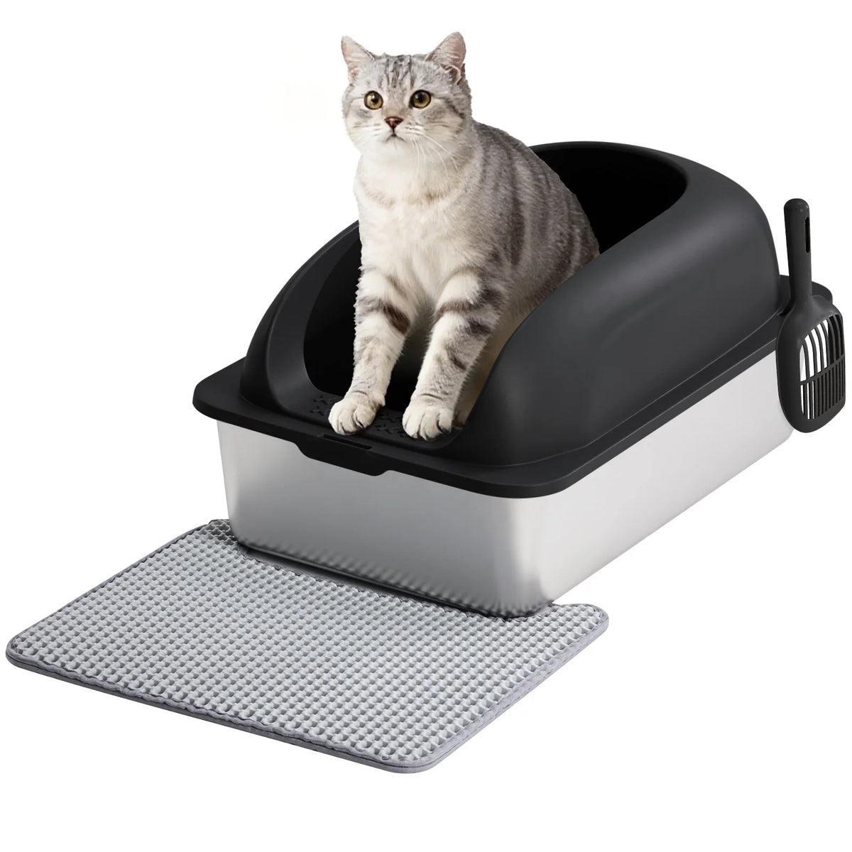 Stainless Steel Cat Litter Box With Lid And Cleaning Scoop