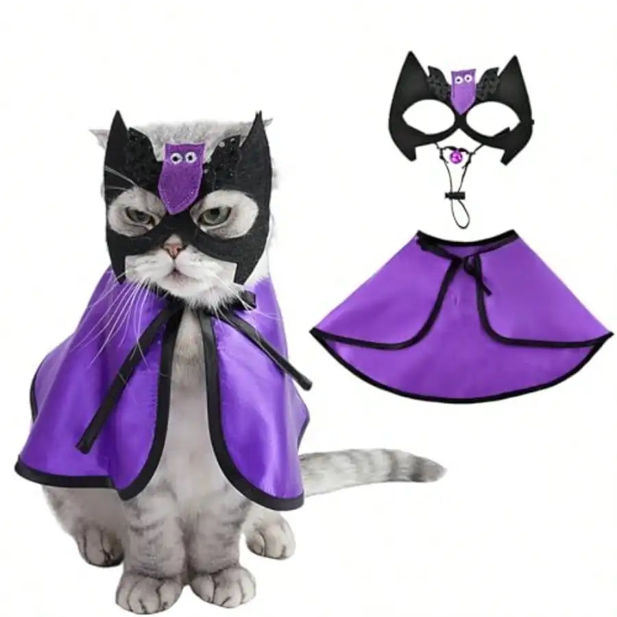 Pet Vampire Cape Costume With Bat Mask For Halloween Parties