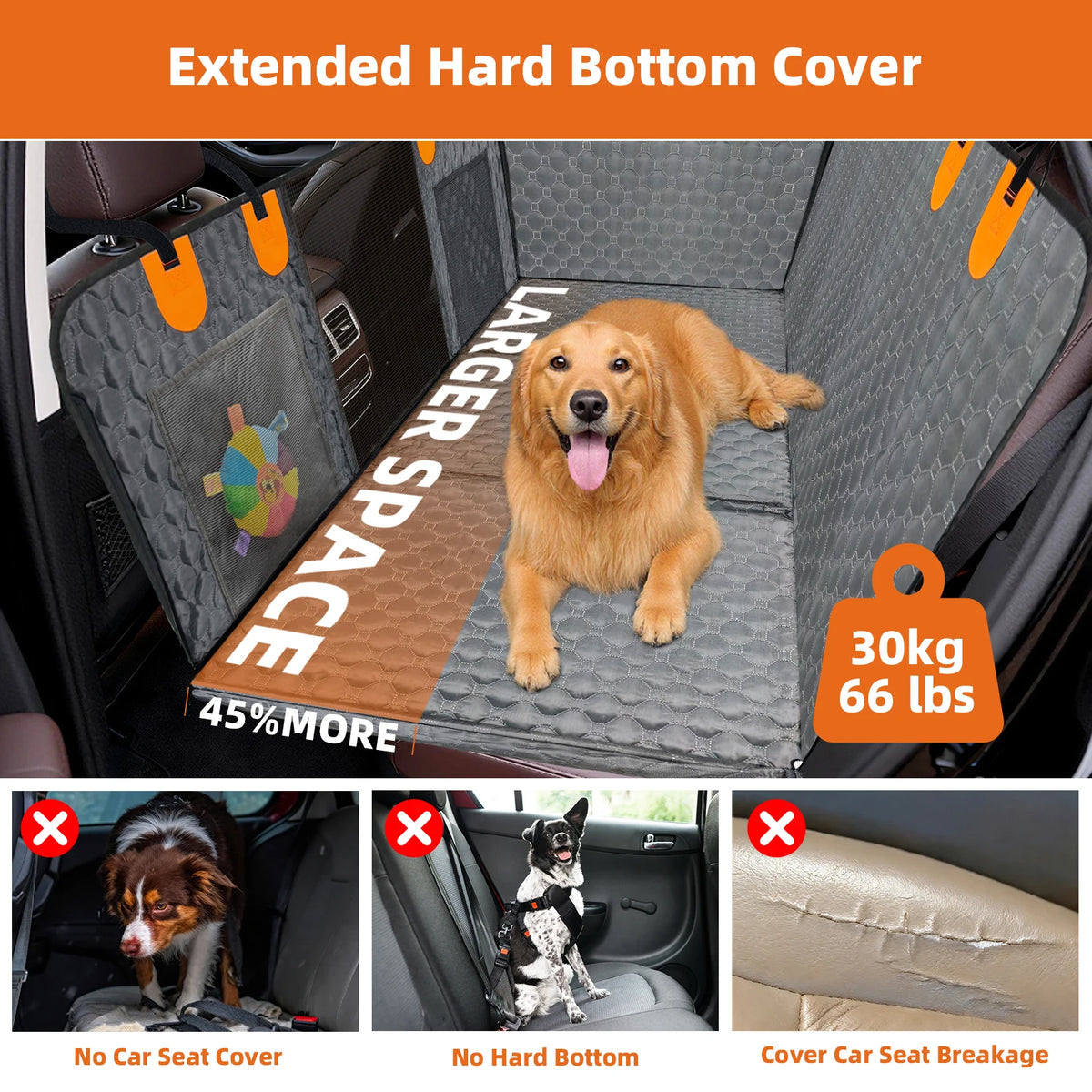 Hard Bottom Dog Car Seat Cover Waterproof Back Seat Protector