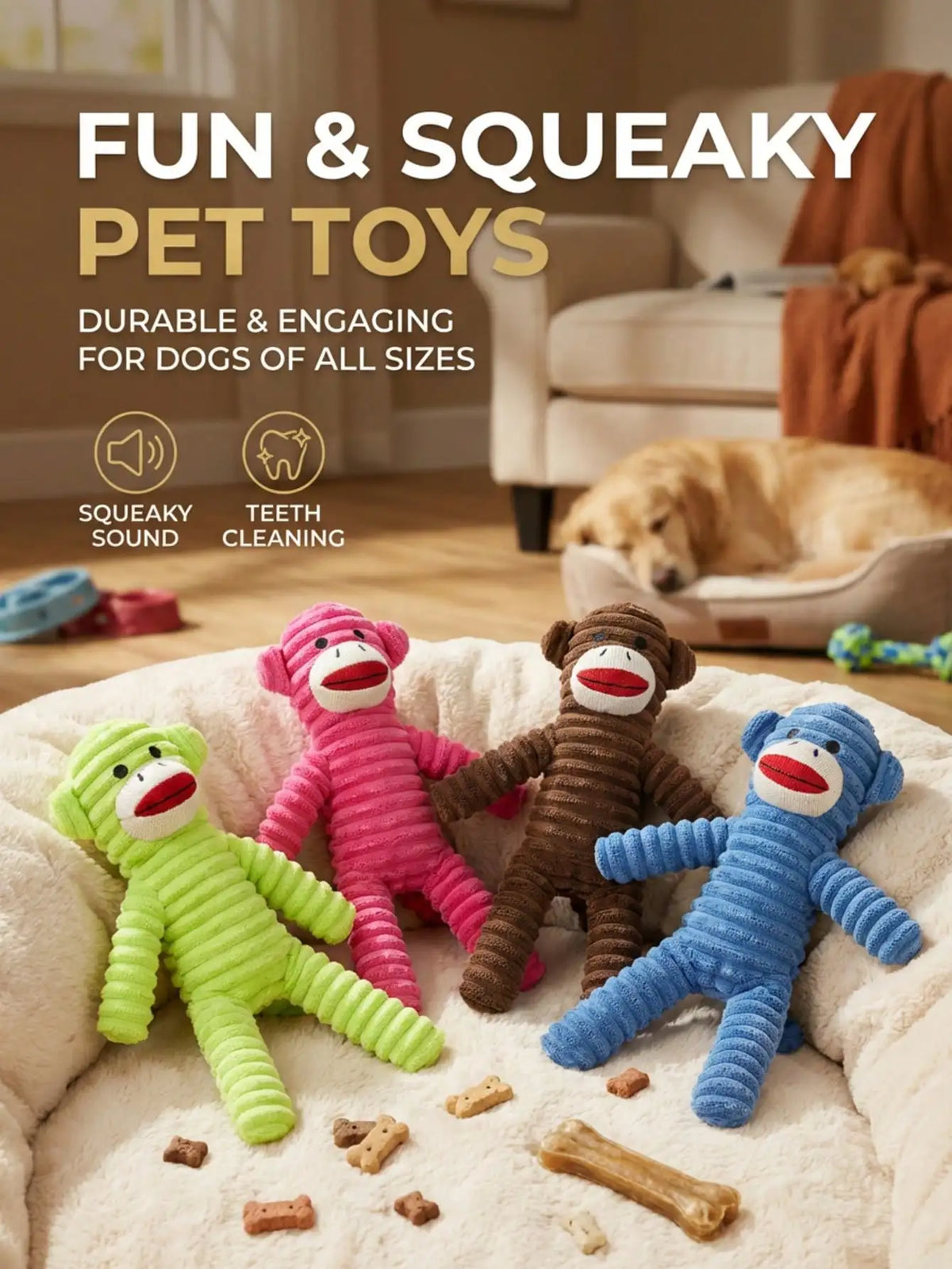 Armadillo Squeaky Plush Dog Chew Toy For Dental Play