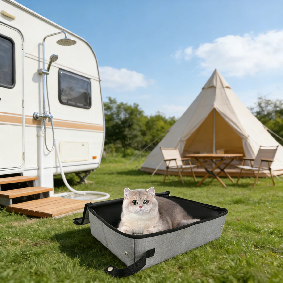 Foldable Cat Litter Box With Lid for Travel and Camping
