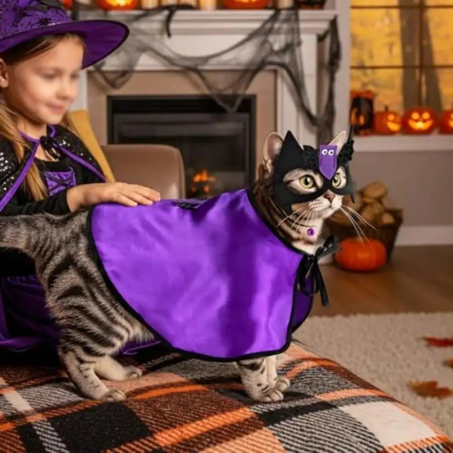 Pet Vampire Cape Costume With Bat Mask For Halloween Parties