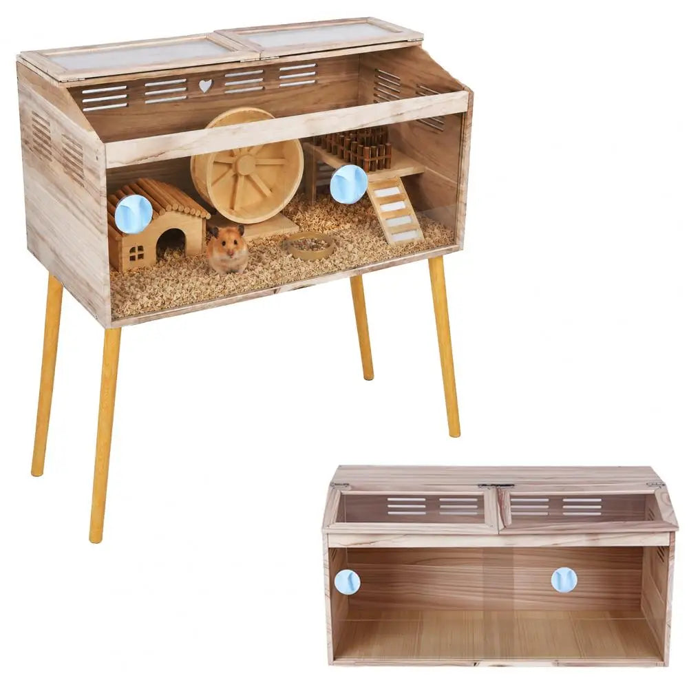 Wooden Hamster And Guinea Pig Cage With Lockable Ventilation Design