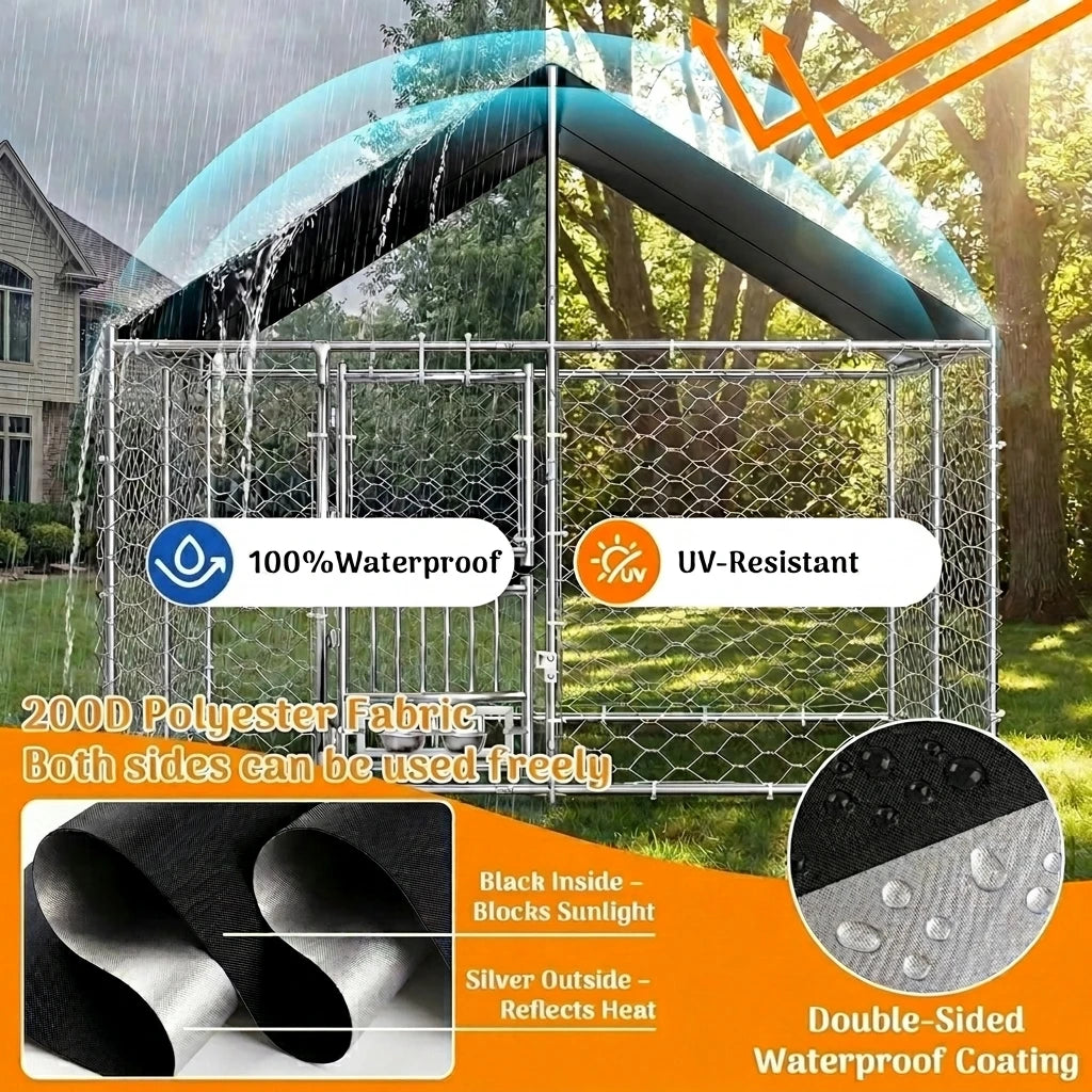 Outdoor Dog Kennel With Dual Opening Doors And Waterproof Roof