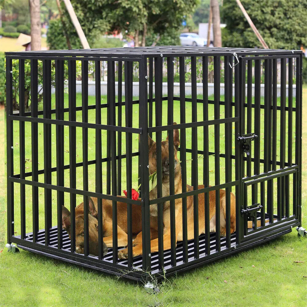 BINGOPAW Heavy Duty Dog Crate with Lockable Wheels and Tray