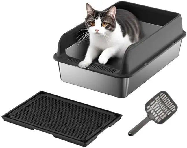 Garvee Stainless Steel Covered Cat Litter Box With Double Filter