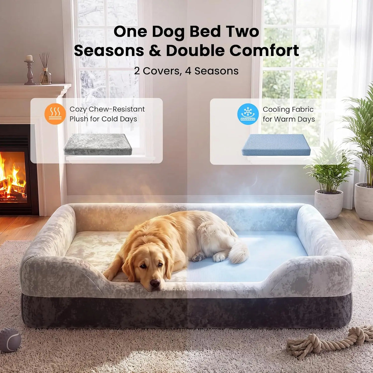 Cooling Gel Orthopedic Memory Foam Dog Bed with Bolster Sides