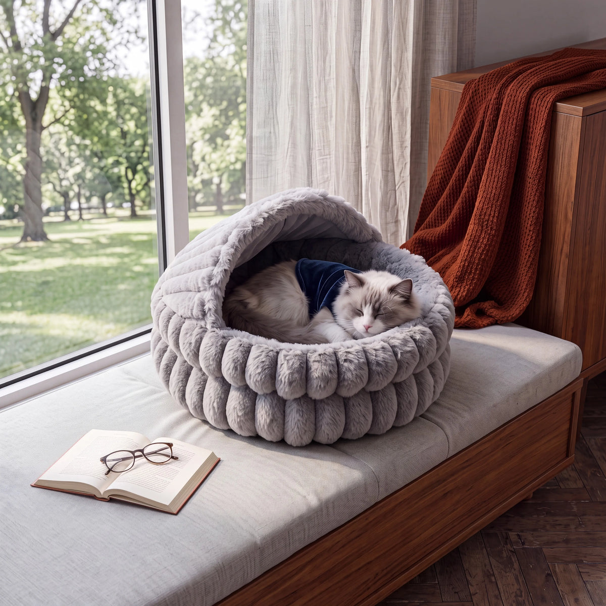 EliteZ Hooded Cat Cave Bed for a Cozy Indoor Pet Retreat
