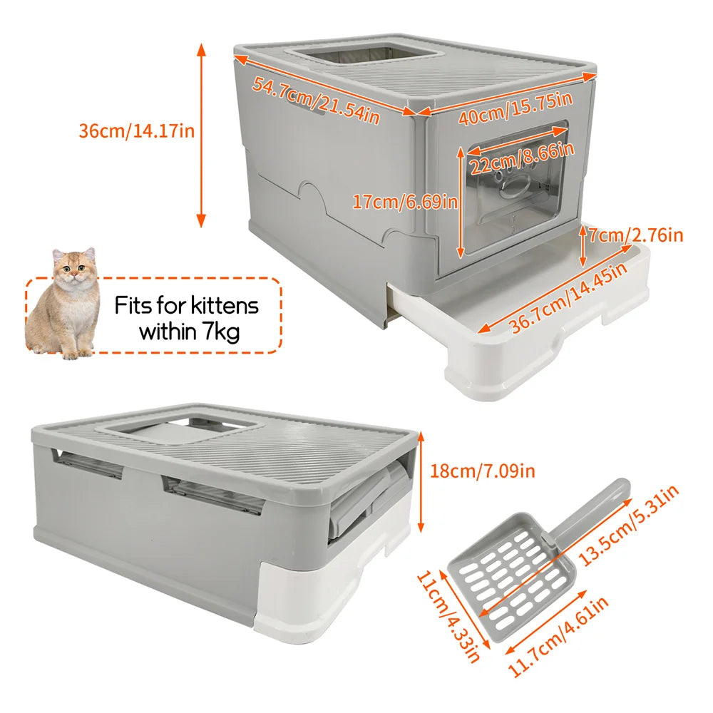 Enclosed Splashproof Cat Litter Box With Easy Cleaning Tray