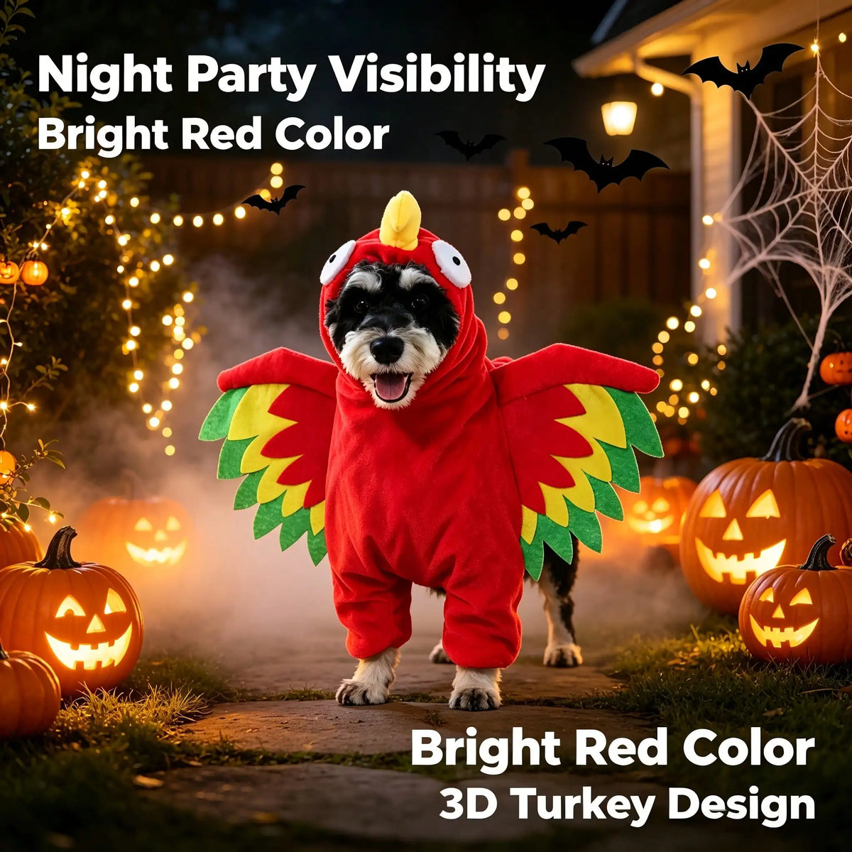 Halloween Pet Turkey Standing Costume With 3D Wings Outfit for Pets