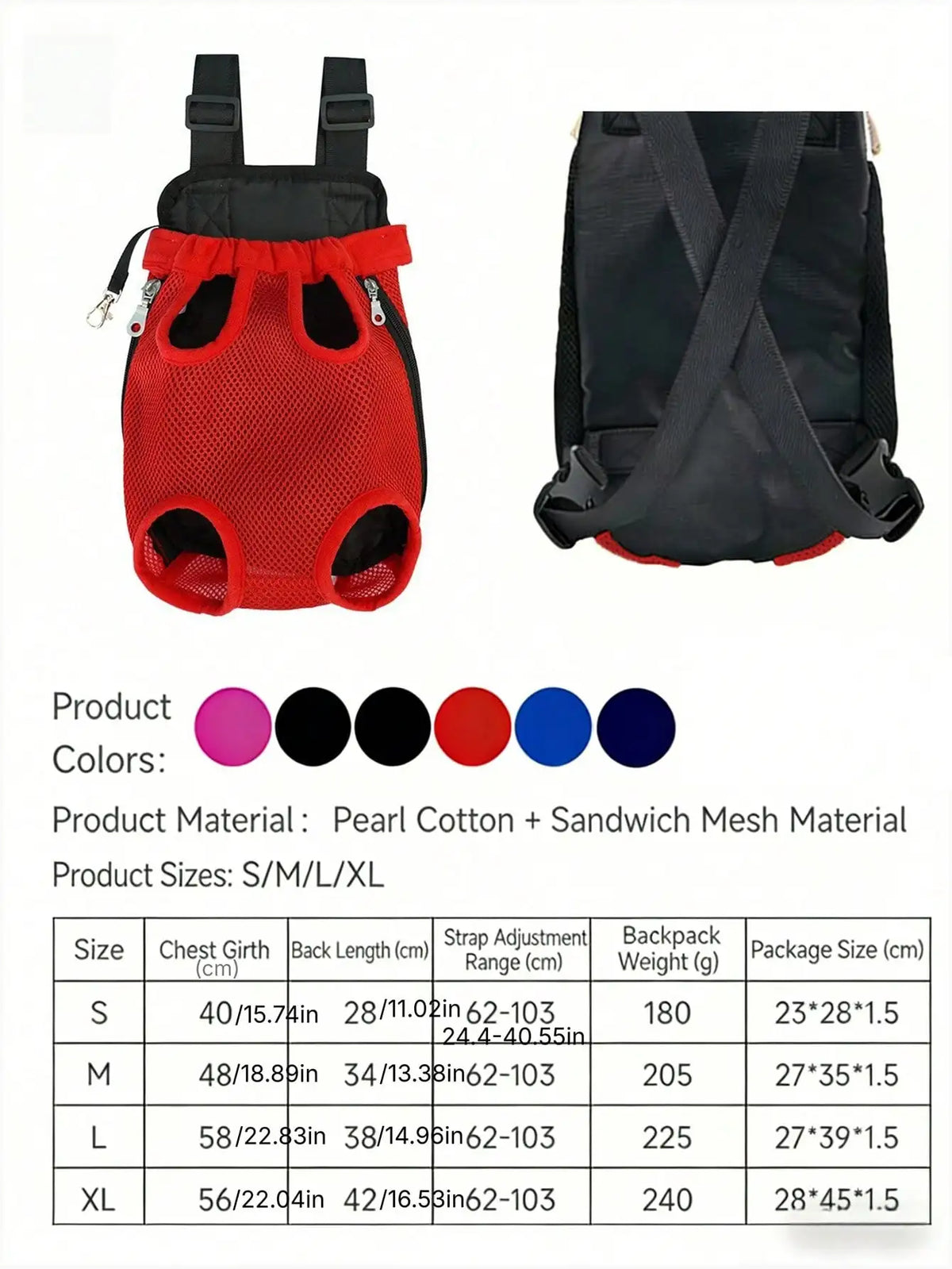 Breathable Mesh Pet Chest Backpack Carrier for Cats and Dogs