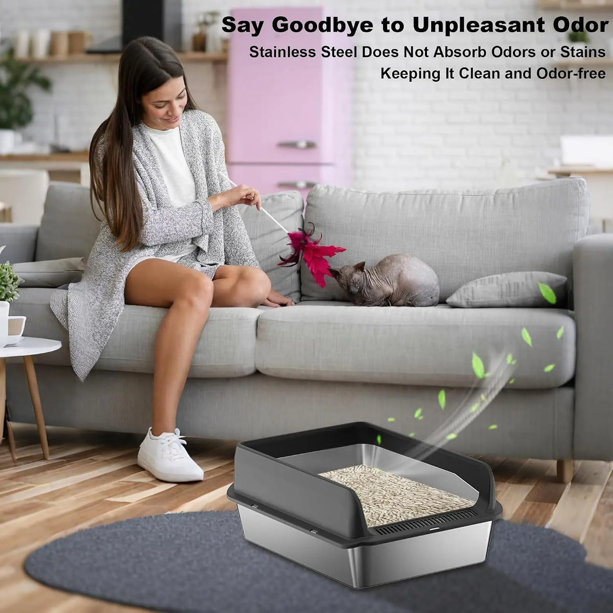 Garvee Stainless Steel Covered Cat Litter Box With Double Filter