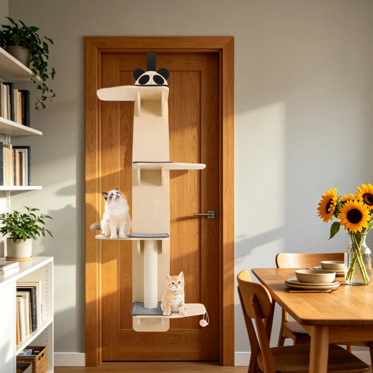 Door Hanging Cat Tree With Four Tiers And Scratching Board