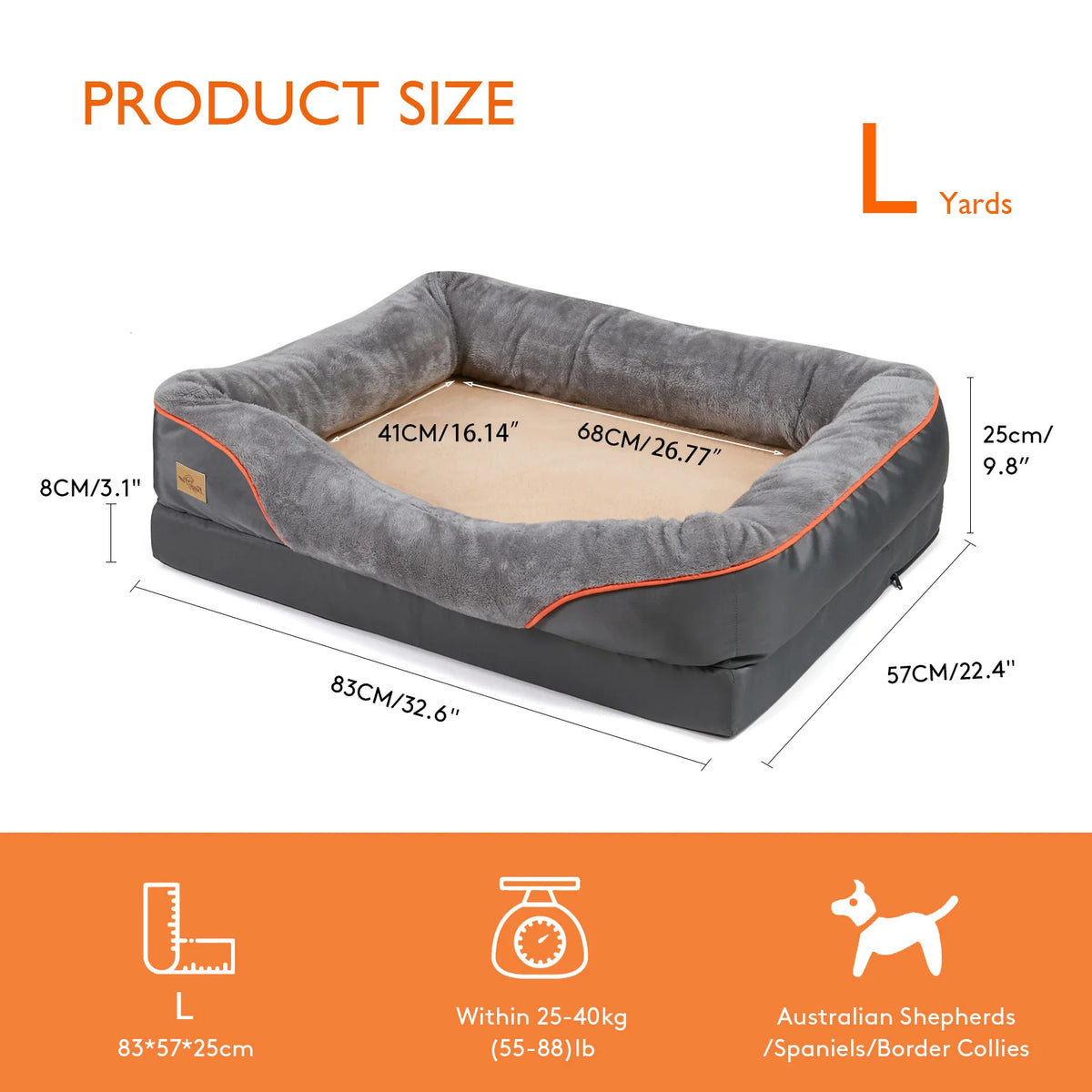 BORWART Orthopedic Memory Foam Dog Bed With Removable Waterproof Cover