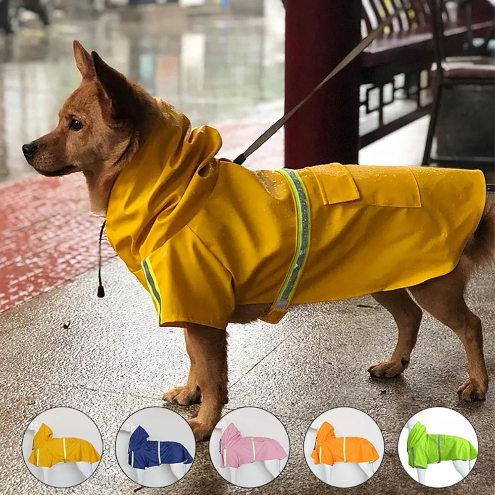Waterproof Hooded Dog Raincoat With Reflective Details