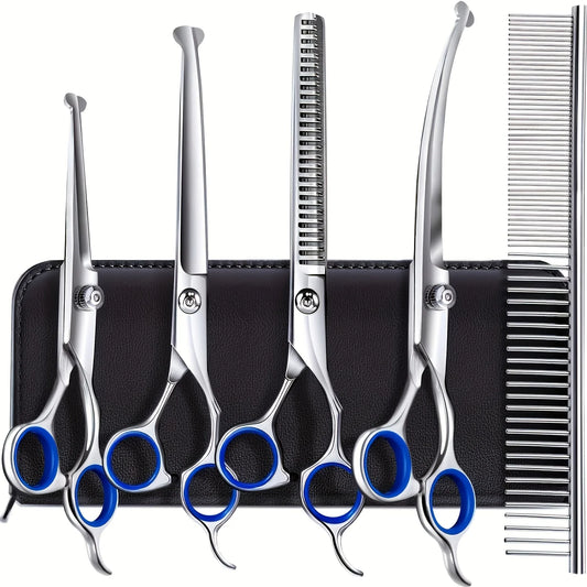 Titanium Coated Stainless Steel Pet Grooming Scissors With Round Tip