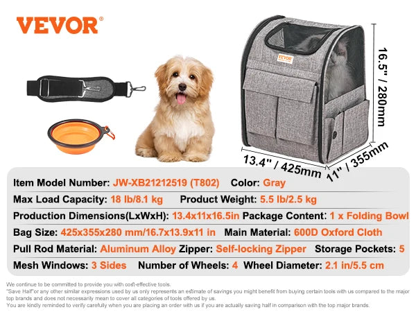 SucceBuy Cat And Dog Carrier Backpack With Wheels For Travel