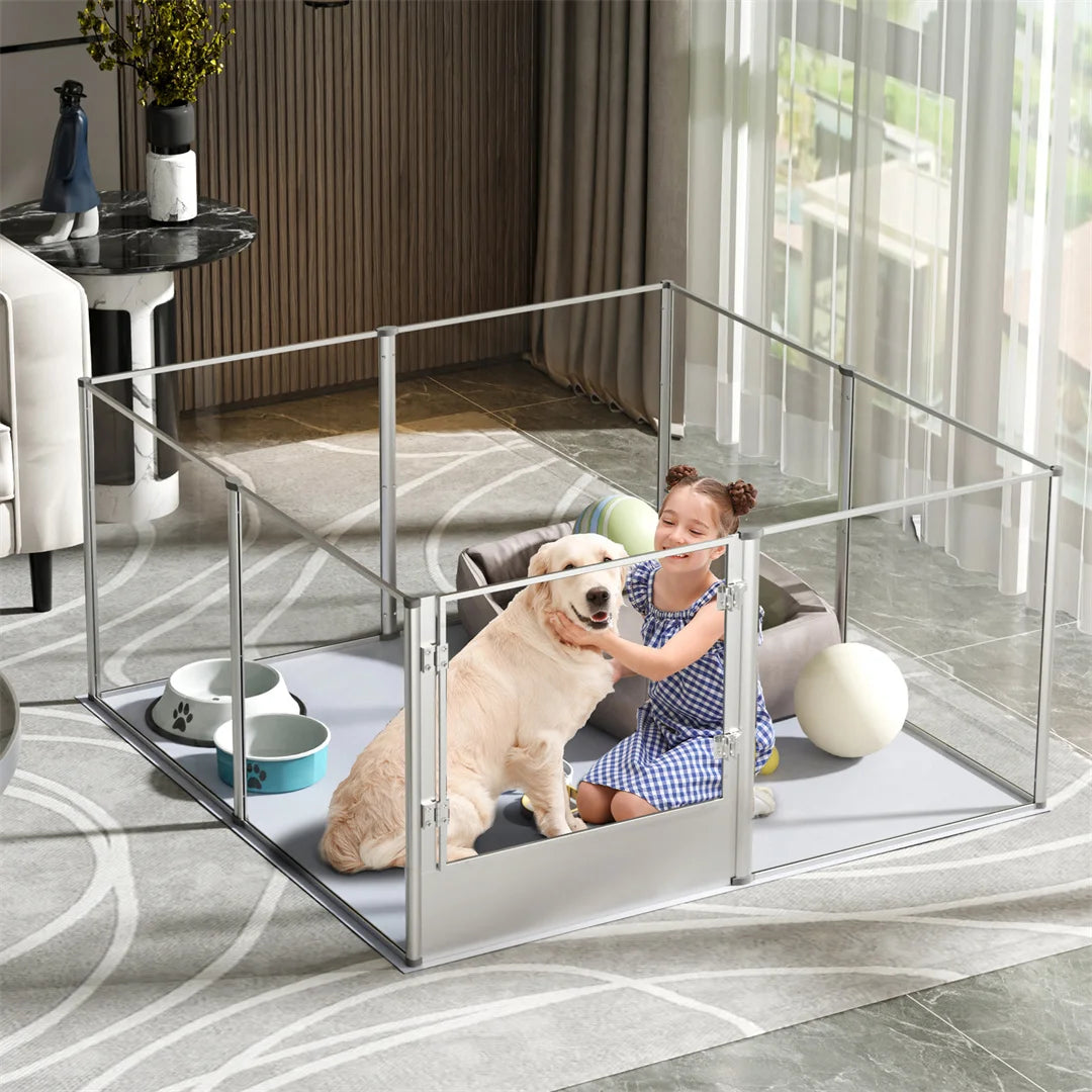 BINGOPAW Acrylic Pet Playpen With Waterproof Floor Pad