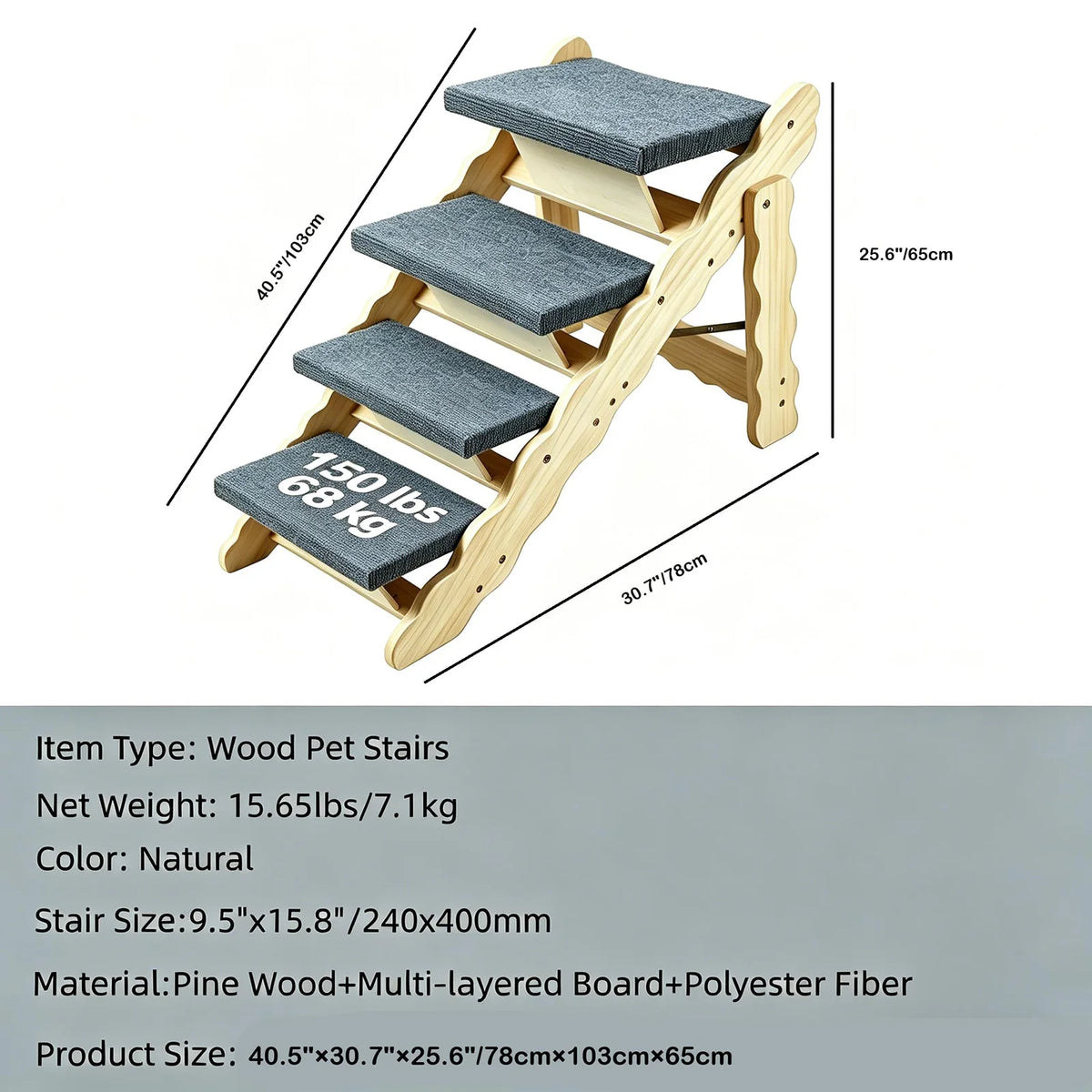 HiMISS Wooden Pet Stairs and Folding Dog Ramp for Beds