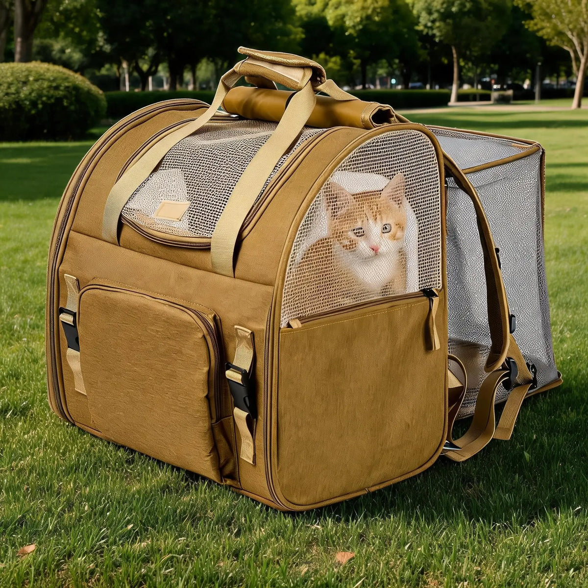 Expandable Cat Carrier Backpack With Breathable Mesh Travel Design