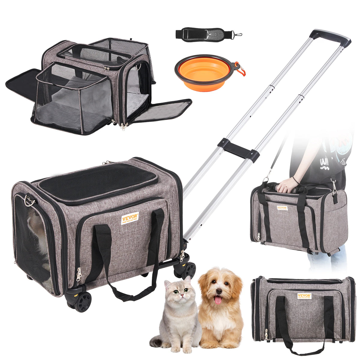 SucceBuy Cat And Dog Carrier Backpack With Wheels For Travel