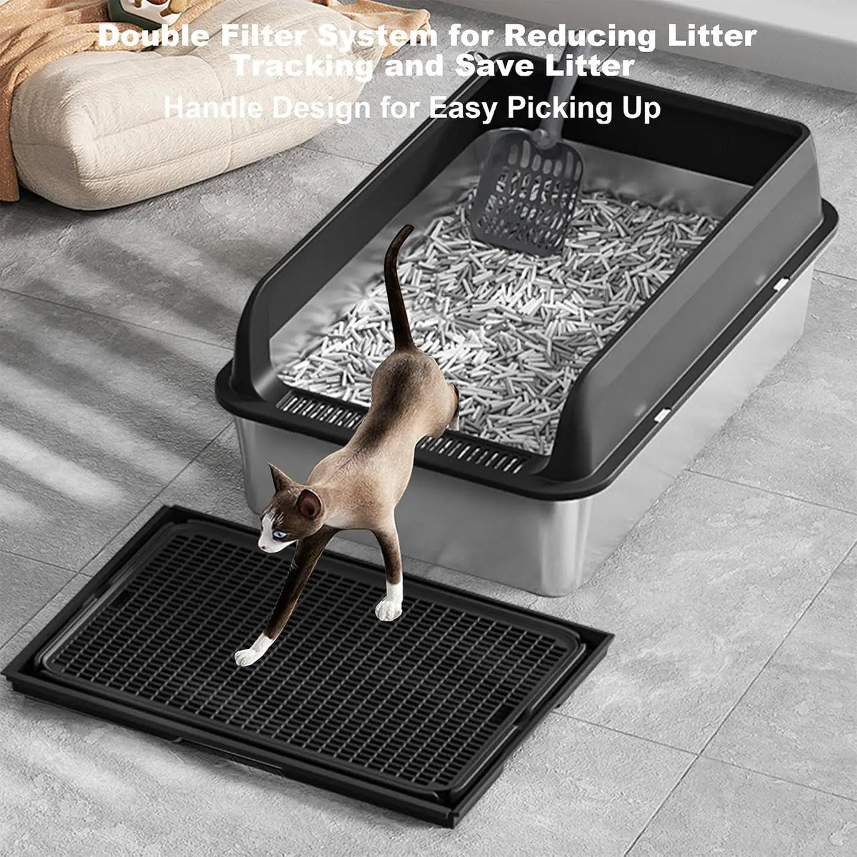 Garvee Stainless Steel Covered Cat Litter Box With Double Filter