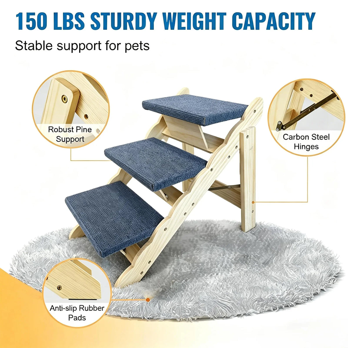 HiMISS Wooden Pet Stairs and Folding Dog Ramp for Beds