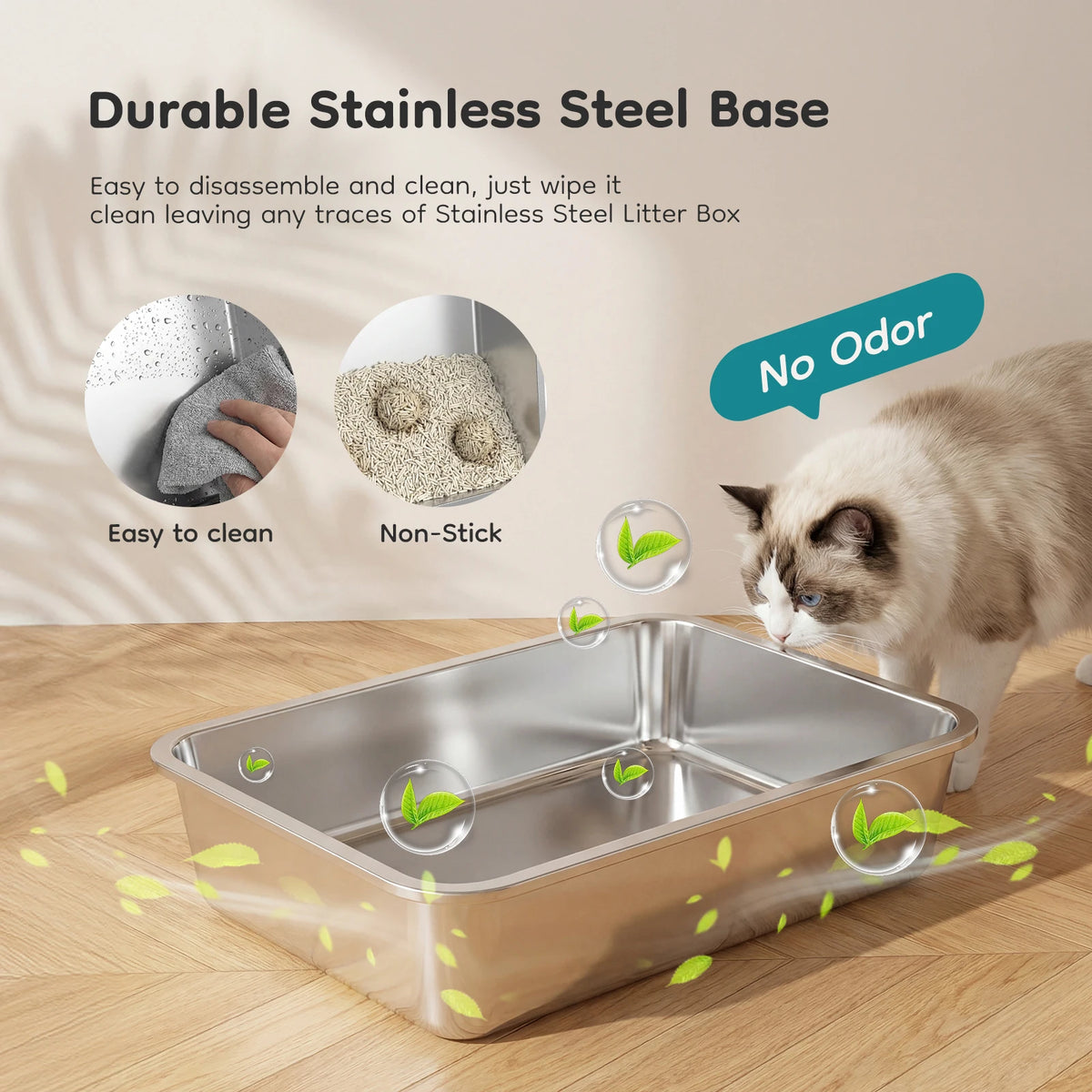 JHK Stainless Steel Enclosed Cat Litter Box With Scoop Included