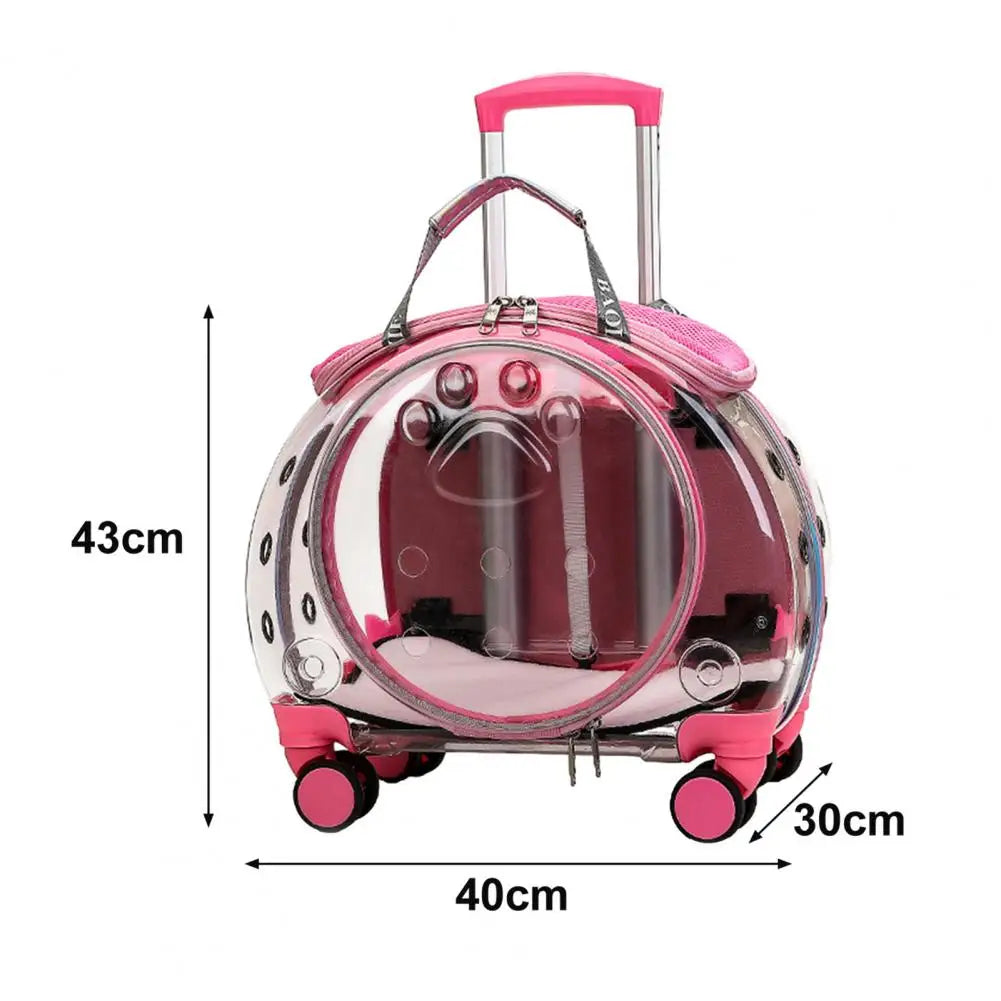 Pet Trolley Carrier Backpack With Clear Ventilation And Silent Wheels