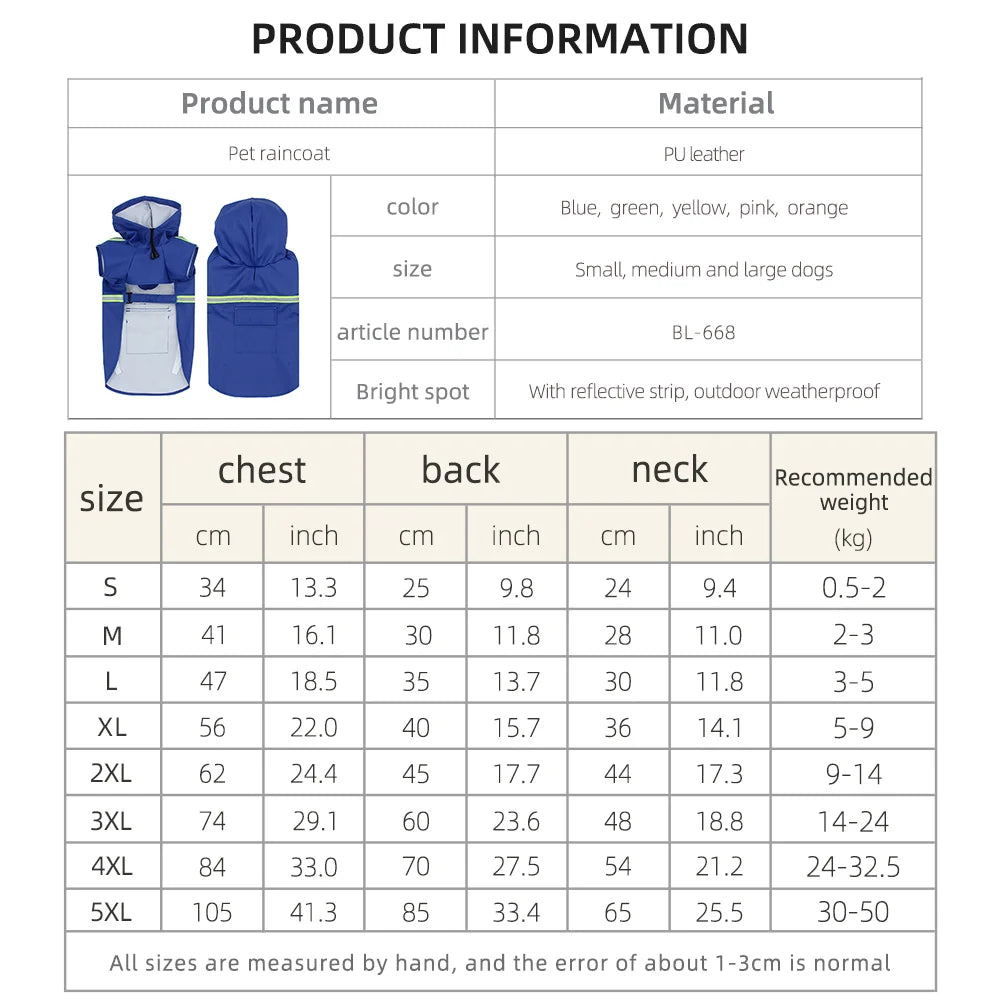 Waterproof Hooded Dog Raincoat With Reflective Details