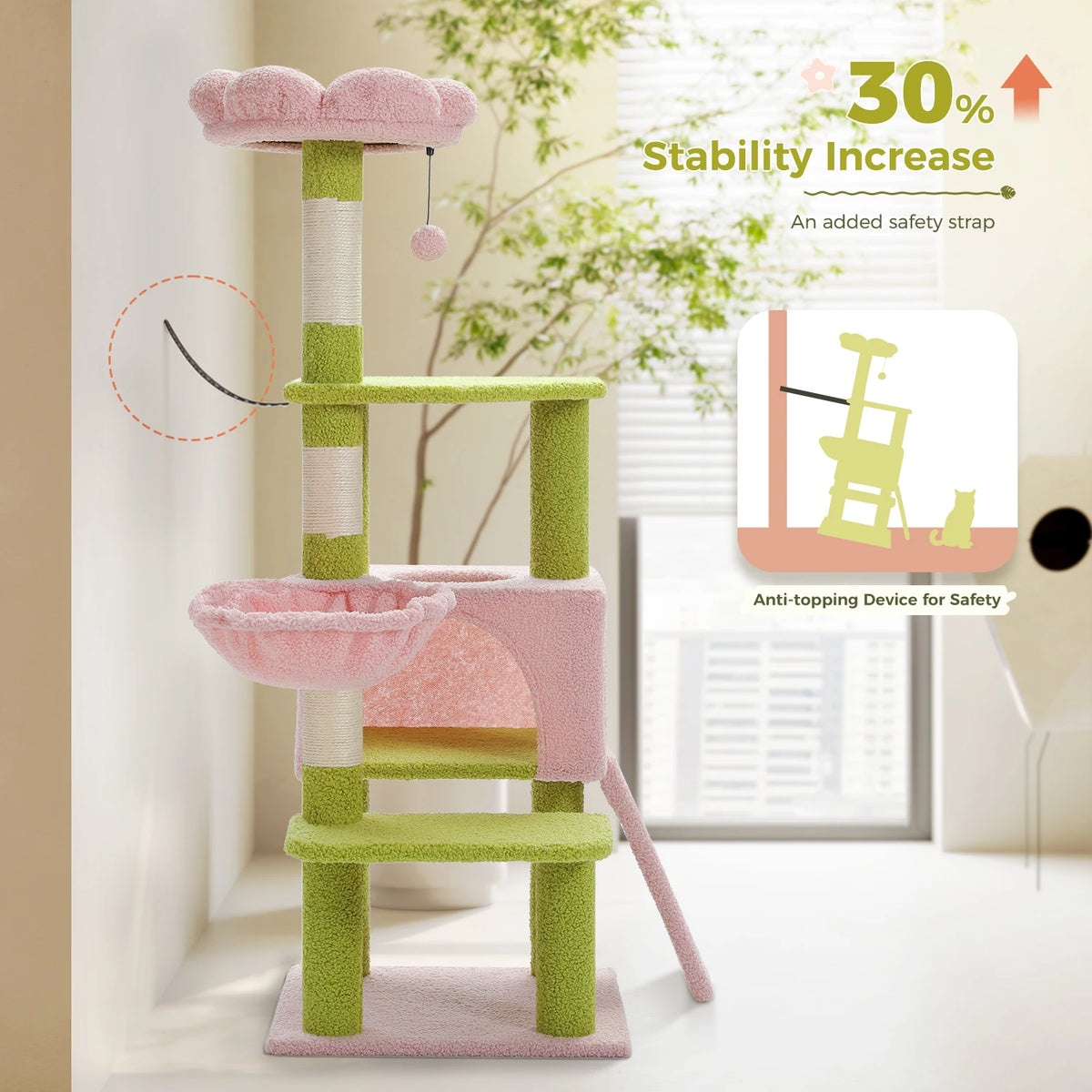 PEQULTI Multi-Level Cat Tree With Scratching Posts And Hammock